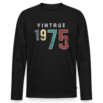 Vintage 1975 Birthday Born year 1975 - Men's Premium Organic Long Sleeve Shirt - black - Front - Nico (187cm)