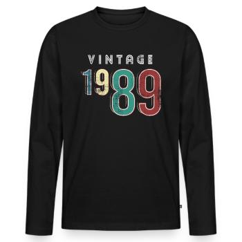 Millésime 1989 Anniversaire Né année 1989 - T-shirt manches longues Premium bio Homme - noir - Devant - Nico (187cm)