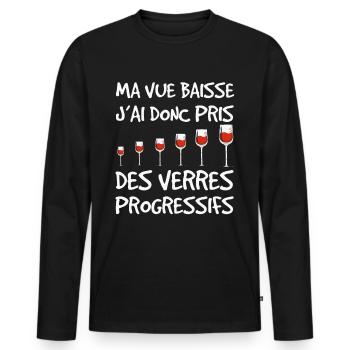 Cadeau Homme Vin Humour Alcool Apéro Amateur Vin - T-shirt manches longues Premium bio Homme - noir - Devant - Nico (187cm)
