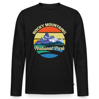 National Park Souvenir Rocky Mountains Hiking Camp - Men's Premium Organic Long Sleeve Shirt - black - Front - Nico (187cm)