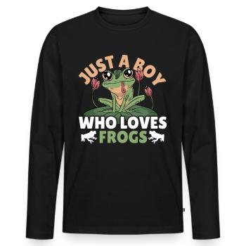 Juste un garçon qui aime les grenouilles Frog Lover - T-shirt manches longues Premium bio Homme - noir - Devant - Nico (187cm)
