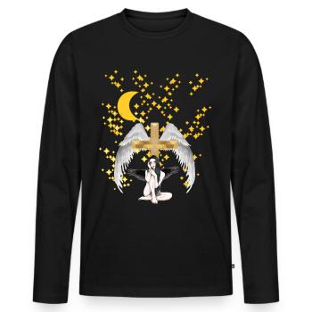 Croix céleste Ange Ciel au-delà de la mort - T-shirt manches longues Premium bio Homme - noir - Devant - Nico (187cm)