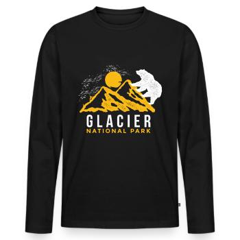 Glacier National Park Montana Wilderness Souvenir Bear - Men's Premium Organic Long Sleeve Shirt - black - Front - Nico (187cm)