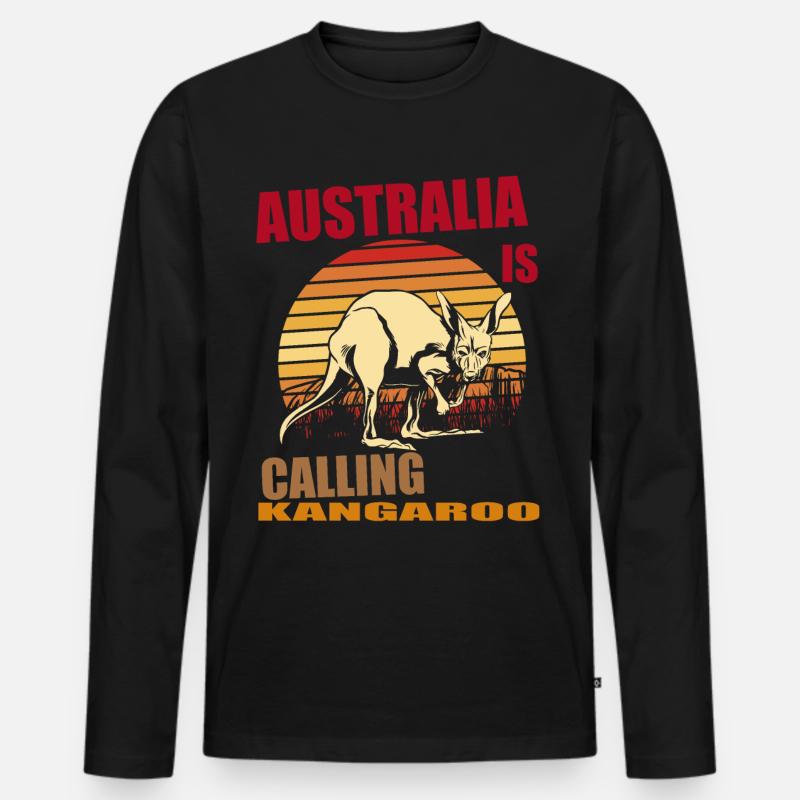 Känguru Retro Australien Calling Outback - Männer Premium Bio Langarmshirt - Schwarz