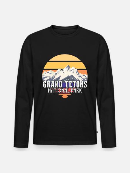 Grand Tetons Souvenir Mountains Parco nazionale del Wyoming - Maglia a manica lunga ecologica premium da uomo - nero
