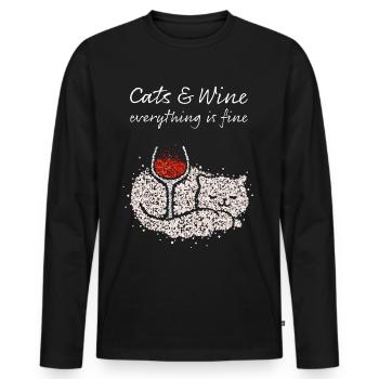 Wine Vino Wine Lovers Cat Owner Cats - Men's Premium Organic Long Sleeve Shirt - black - Front - Nico (187cm)