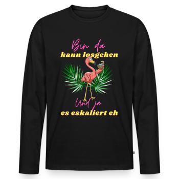 Flamingo bin da kann losgehen ja es eskaliert eh - Männer Premium Bio Langarmshirt - Schwarz - Vorne - Nico (187cm)