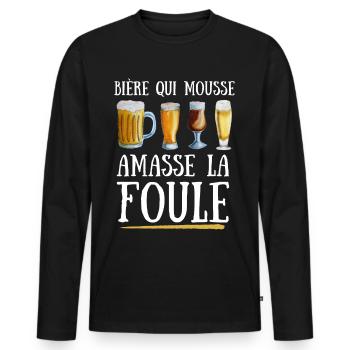 Bière qui mousse amasse la foule - T-shirt manches longues Premium bio Homme - noir - Devant - Nico (187cm)
