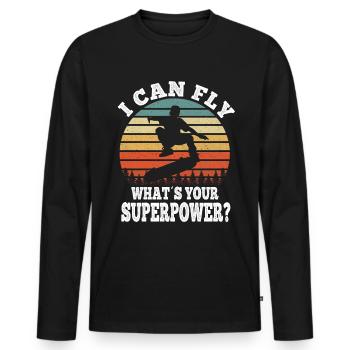Skateboard I Can Fly Quel est votre superpouvoir? - T-shirt manches longues Premium bio Homme - noir - Devant - Nico (187cm)