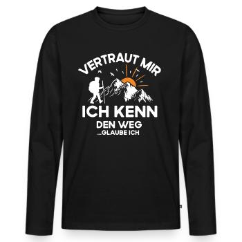 Wandern Vertrau mir ich kenne den Weg - Männer Premium Bio Langarmshirt - Schwarz - Vorne - Nico (187cm)