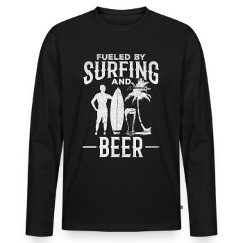 Surfer angetrieben durch Surfen und Bier Lustiger - Männer Premium Bio Langarmshirt - Schwarz - Vorne - Nico (187cm)