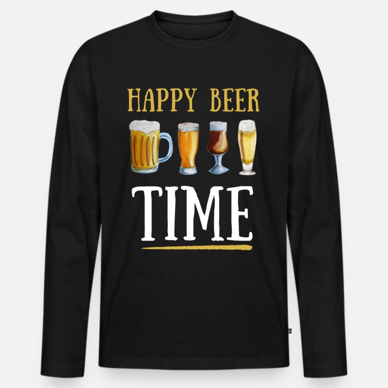 Glückliche Bierzeit - Männer Premium Bio Langarmshirt - Schwarz