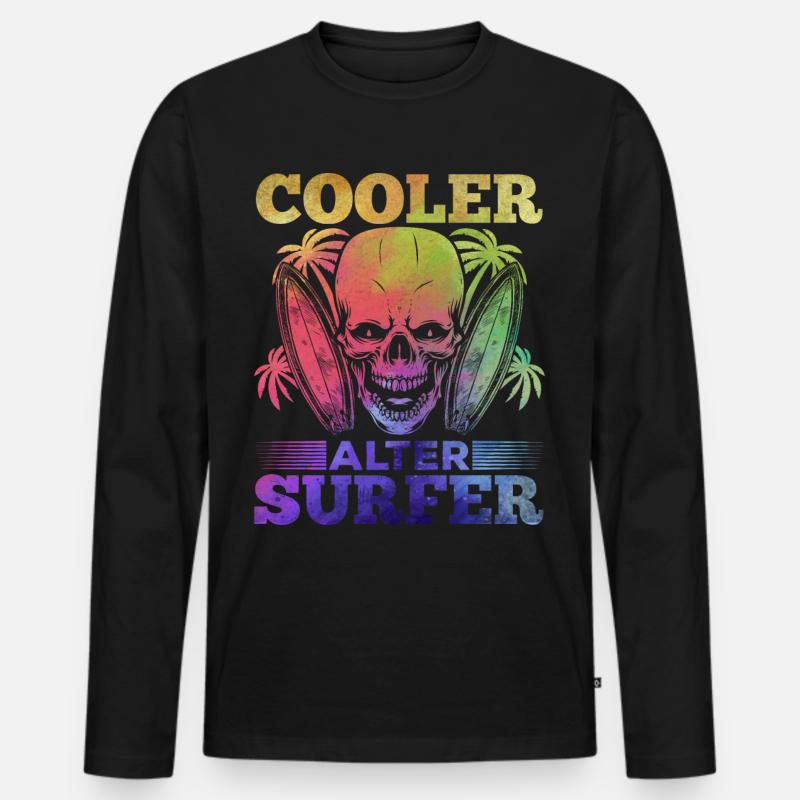 Surfing Cool Old Surfer - Männer Premium Bio Langarmshirt - Schwarz