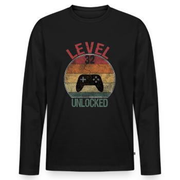 Level 32 unlocked - Men's Premium Organic Long Sleeve Shirt - black - Front - Nico (187cm)