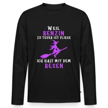 Lustiger Hexe Hexen Hexenbesen Halloween Spruch - Männer Premium Bio Langarmshirt - Schwarz - Vorne - Nico (187cm)
