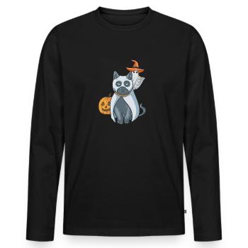 Happy Boo Day Halloween Costume Gift - Men's Premium Organic Long Sleeve Shirt - black - Front - Nico (187cm)