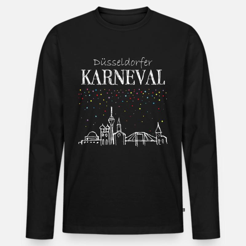 Skyline Düsseldorf Karneval Konfetti Fastelovend - Männer Premium Bio Langarmshirt - Schwarz