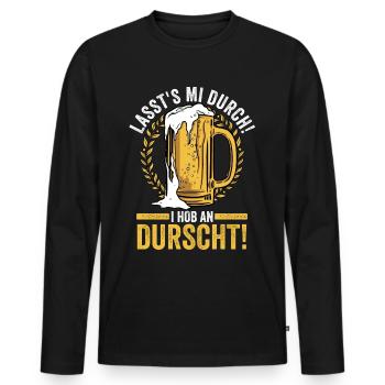 Trachten München Dirndl - Männer Premium Bio Langarmshirt - Schwarz - Vorne - Nico (187cm)