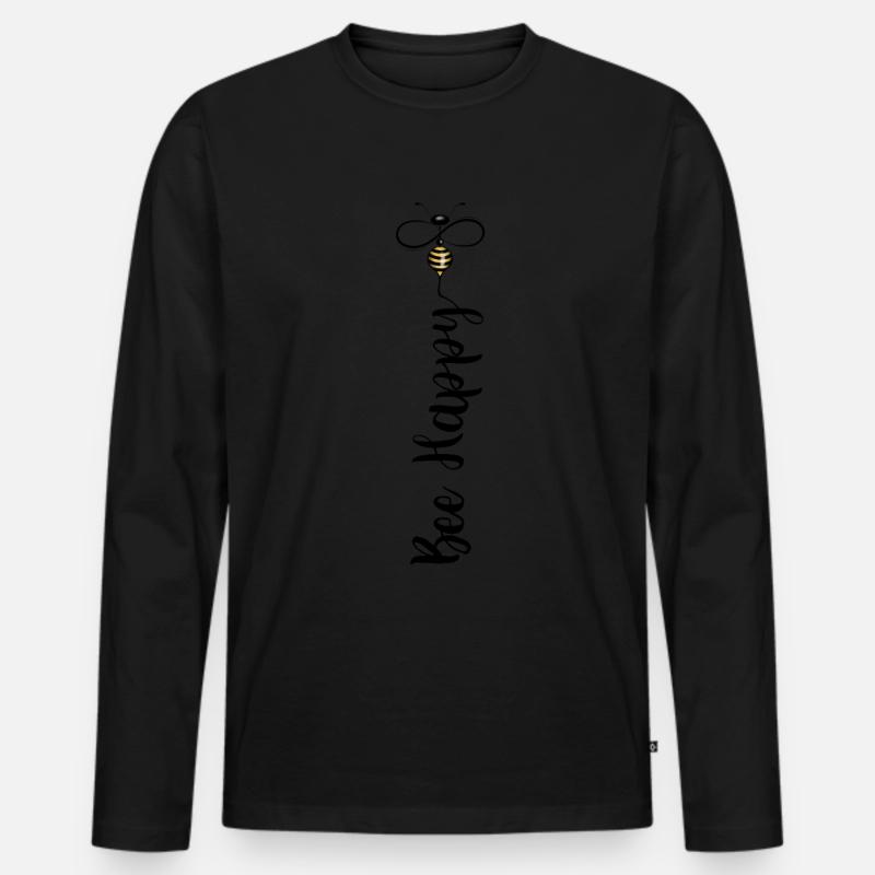 Bee Happy - Männer Premium Bio Langarmshirt - Schwarz