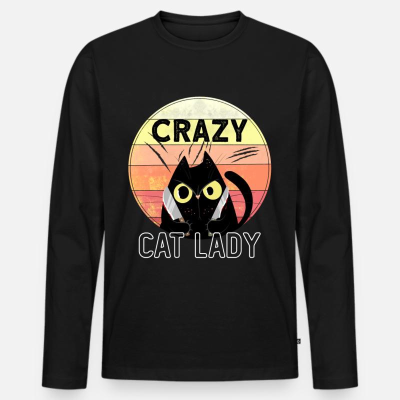Crazy Cat Lady - Männer Premium Bio Langarmshirt - Schwarz