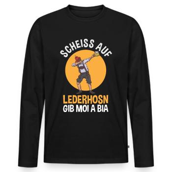 Trachten Lederhosn München - Männer Premium Bio Langarmshirt - Schwarz - Vorne - Nico (187cm)