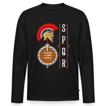 Latin phrase Roman Empire Veni, Vidi, Vici - Men's Premium Organic Long Sleeve Shirt - black - Front - Nico (187cm)
