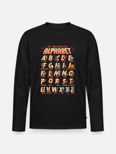 Alfabeto Halloween en Inglés Divertido - Ekologisk långärmad premium-T-shirt herr - svart