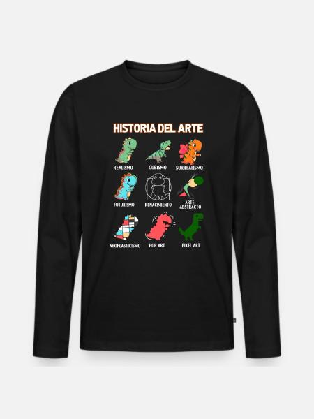Kunstgeschichte Dinosaurier Spanisch - Männer Premium Bio Langarmshirt - Schwarz