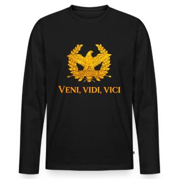 Latin phrase Roman Empire Veni, Vidi, Vici - Men's Premium Organic Long Sleeve Shirt - black - Front - Nico (187cm)