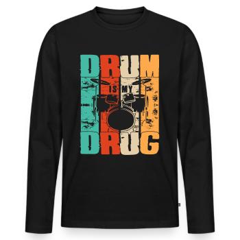 Drum Is My Drug Drum Set Retro Vintage Drummer - Männer Premium Bio Langarmshirt - Schwarz - Vorne - Nico (187cm)