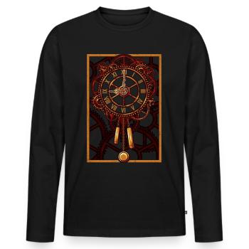 Steampunk Wall Clock Gears - T-shirt manches longues Premium bio Homme - noir - Devant - Nico (187cm)