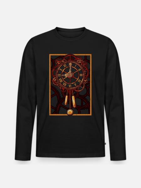 Steampunk Wall Clock Gears - Men's Premium Organic Long Sleeve Shirt - black