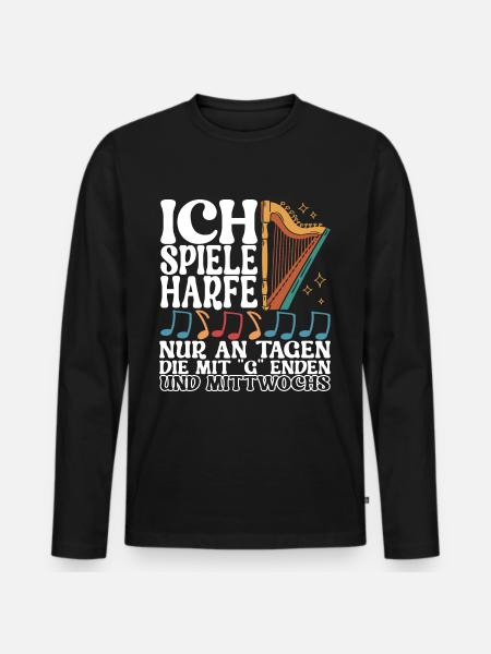 Harfe Harfenspieler - Männer Premium Bio Langarmshirt - Schwarz