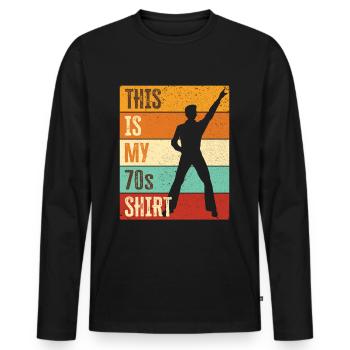 70s 1970s Seventies Party Outfit Costume - Men's Premium Organic Long Sleeve Shirt - black - Front - Nico (187cm)