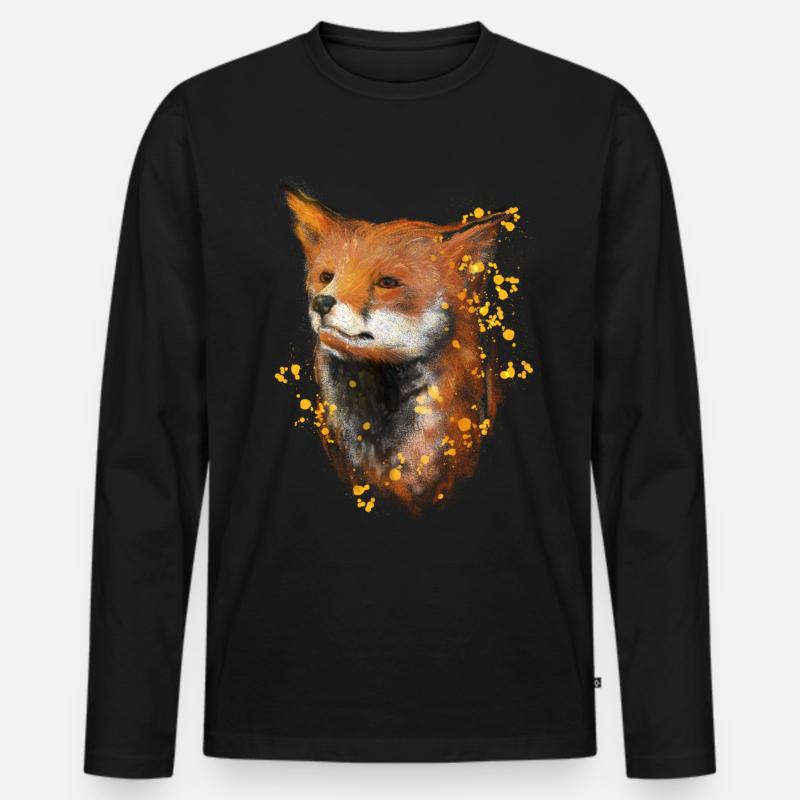 Fuchs Bunte Tierwelt Waldtiere Tiermotiv Tierisch - Männer Premium Bio Langarmshirt - Schwarz
