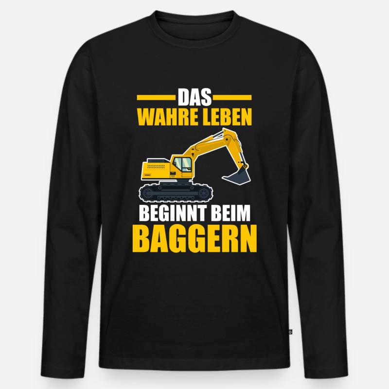 Baggerfahrer Maschinenführer Tiefbauer Bagger - Männer Premium Bio Langarmshirt - Schwarz