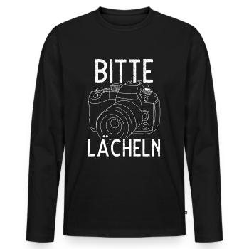 Bitte Lächeln - Männer Premium Bio Langarmshirt - Schwarz - Vorne - Nico (187cm)