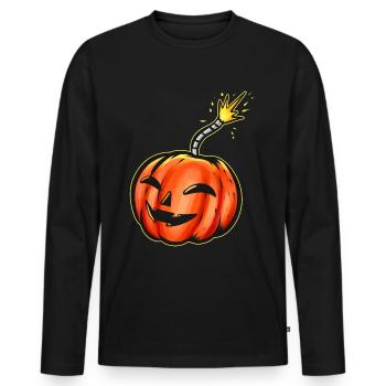 Scary Pumpkin Bomb With Ignited Fuse Halloween - Men's Premium Organic Long Sleeve Shirt - black - Front - Nico (187cm)