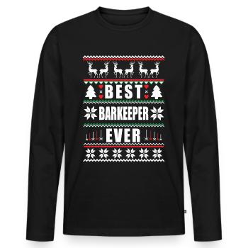 Funny Ugly Christmas Best Bartender Ever - Men's Premium Organic Long Sleeve Shirt - black - Front - Nico (187cm)