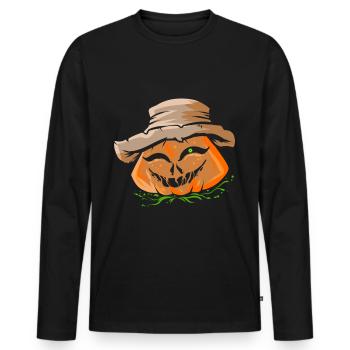 Lanterne de citrouille avec chapeau de fermier Jack O Lantern - T-shirt manches longues Premium bio Homme - noir - Devant - Nico (187cm)