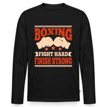 Boxing Fight Hard Finish Gants de boxe solides - T-shirt manches longues Premium bio Homme - noir - Devant - Nico (187cm)