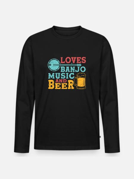 Banjo-music-beer strings-guitar-bluegrass-grape harvest - Men's Premium Organic Long Sleeve Shirt - black