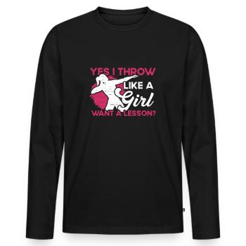 Ich Werfe Wie Ein Mädchen - Männer Premium Bio Langarmshirt - Schwarz - Vorne - Nico (187cm)