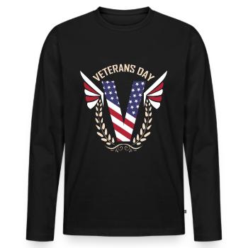 Big V In Us Flag Colors With Oak Leaves For - Männer Premium Bio Langarmshirt - Schwarz - Vorne - Nico (187cm)