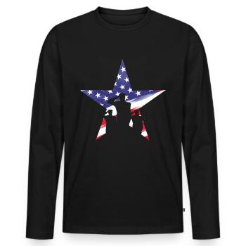 US Flag Star With Saluting Soldiers July 4th - Männer Premium Bio Langarmshirt - Schwarz - Vorne - Nico (187cm)