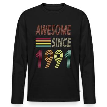 Awesome since 1991 - Männer Premium Bio Langarmshirt - Schwarz - Vorne - Nico (187cm)