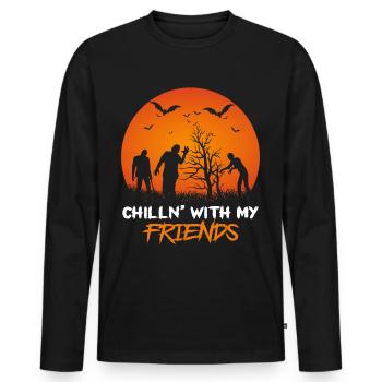 Halloween Nightmare Zombie with Bat Cheerful - Men's Premium Organic Long Sleeve Shirt - black - Front - Nico (187cm)