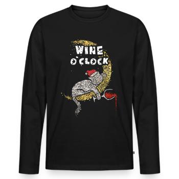 Christmas Cat Lovers Santa Hat Wine - Men's Premium Organic Long Sleeve Shirt - black - Front - Nico (187cm)