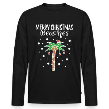 Merry Christmas Christmas Outfit Palm Beach Sea - Men's Premium Organic Long Sleeve Shirt - black - Front - Nico (187cm)