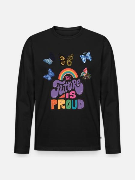 Butterfly Rainbow Motivational Saying with Butterf - Männer Premium Bio Langarmshirt - Schwarz